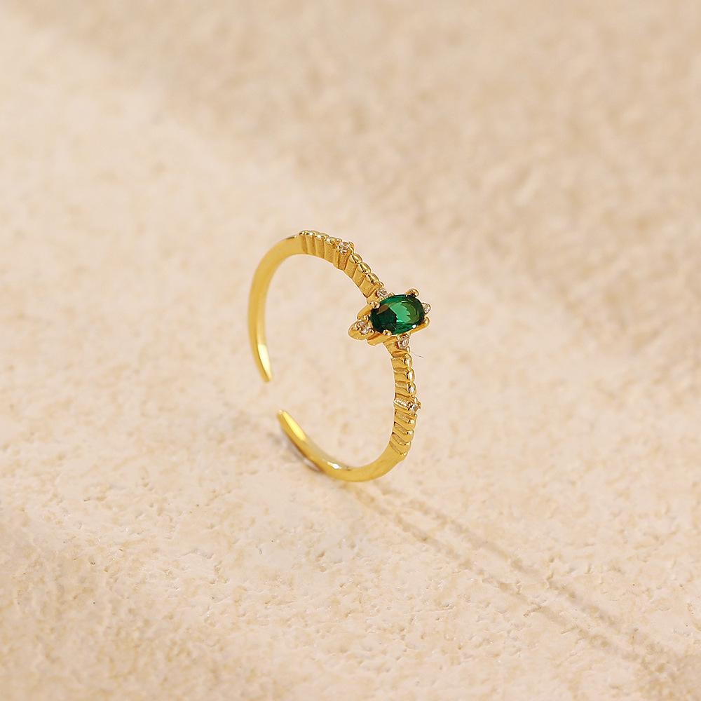 TYJ0342 Luxury Emerald Zirconia Diamond Ring, S925 Silver, Adjustable Women s Open Design Adjustable золотой