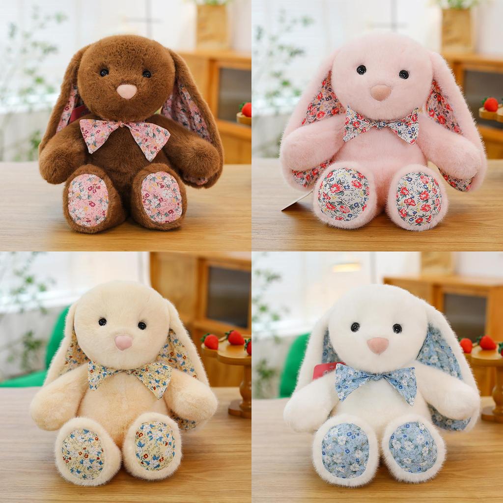 Cute Floral Bunny Plush Toy With Soft Short Pile For Children And Gift Giving