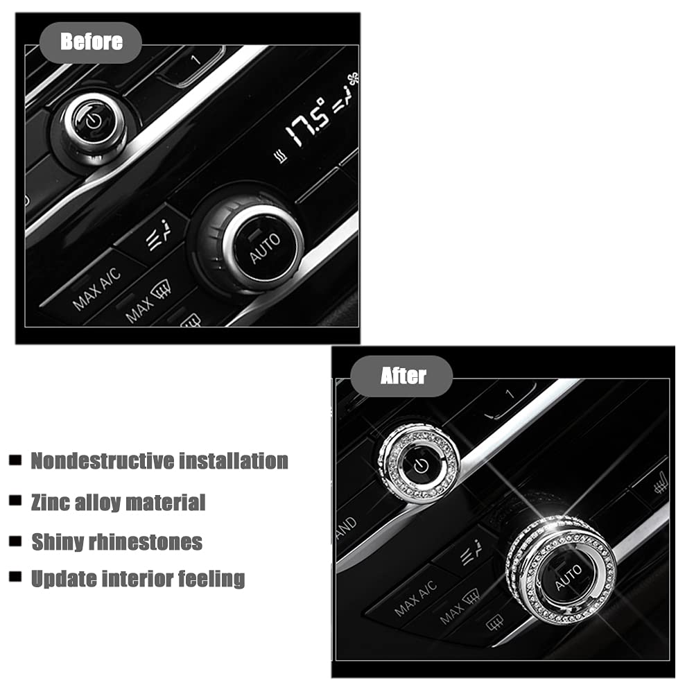 Sparkly Shiny Bling AC Air Conditioner Volume Tune Knob Button Cover Cap Compatible with Dodge Challenger Charger Chrysler 200 300 300s 2015-2020