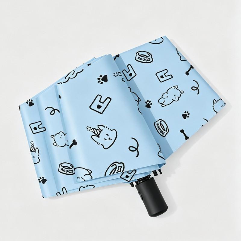 Automatic Manual Folding Umbrella Sun Rain Protection UPF50 Black Coating Cartoon Design 8-Rib Lightweight Adult