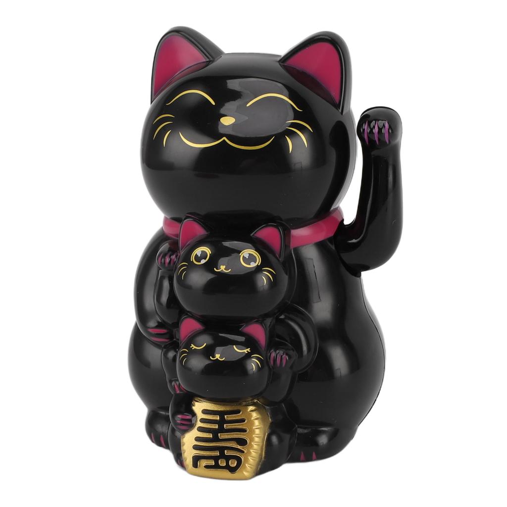 4.5in Solar Powered Smiling Cat Ornament Automatic Hand Waving Fortune Cat Ornament for Car Desktop