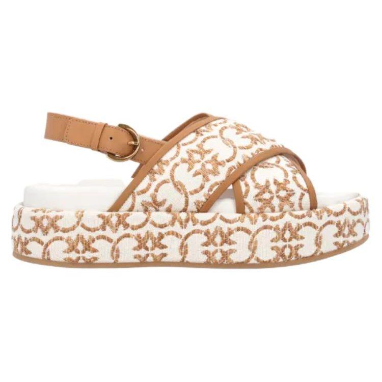 PINKO Monogram Fabric Comfortable Versatile Slide Sandals Women sandals Brown SD0061T006N63