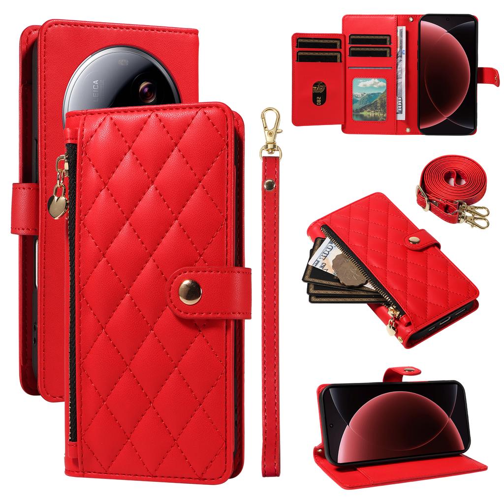 For Xiaomi 15 Ultra Wallet Case with Straps,Rhombus Leather Stand Phone Cover