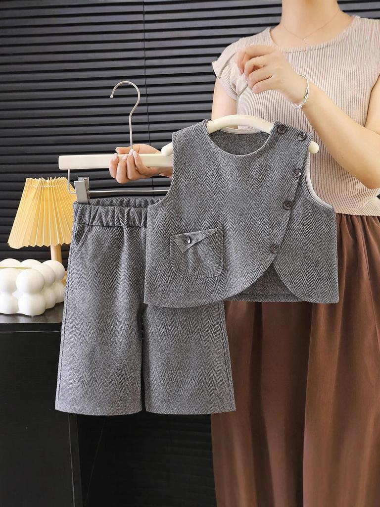 Girl's Korean Chic Tweed Vest Three-Piece Set for Spring/Autumn 2026