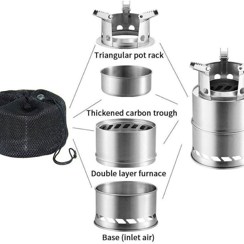 Portable Outdoor Camping Stove Wood Burning Mini Lightweight Stainless Steel Stove Picnic BBQ Cooker Travel Adventure Tools