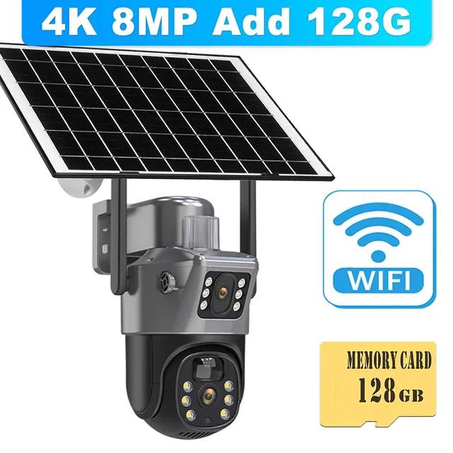 4K 8MP Dual Lens Solar Outdoor WiFi Surveillance Cameras PIR Human Detection Security Protection PTZ CCTV Camera