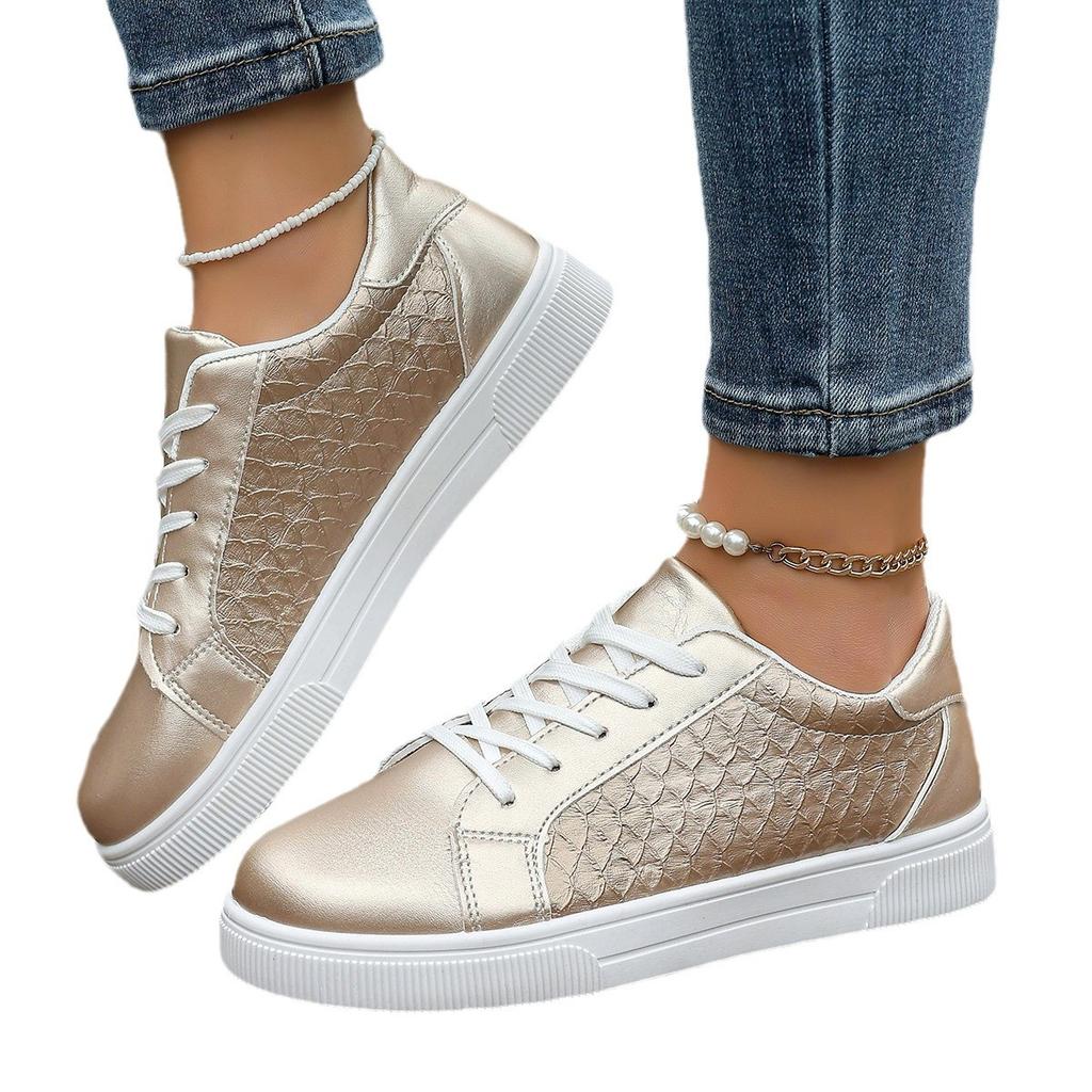 Large Size Flat-bottomed Casual Lace-up Sports Board Shoes, Small White Shoes, Round Head Casual Board Shoes In Spring and Autumn