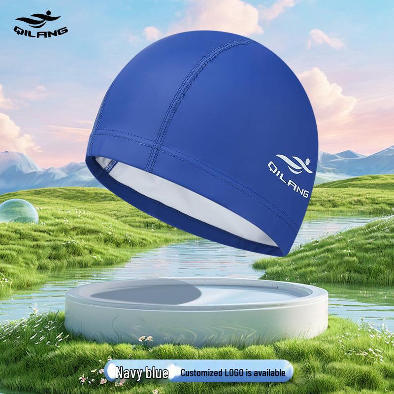 Large Swim Cap for Men & Women with Ear Protection, Non-Constrictive, Long Hair PU Material, Adult Training Cap, Customizable Logo
