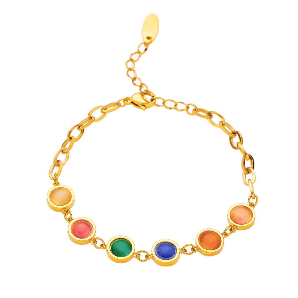 Retro Cat s Eye Titanium Steel Bracelet with Vacuum Electroplated Stainless Steel