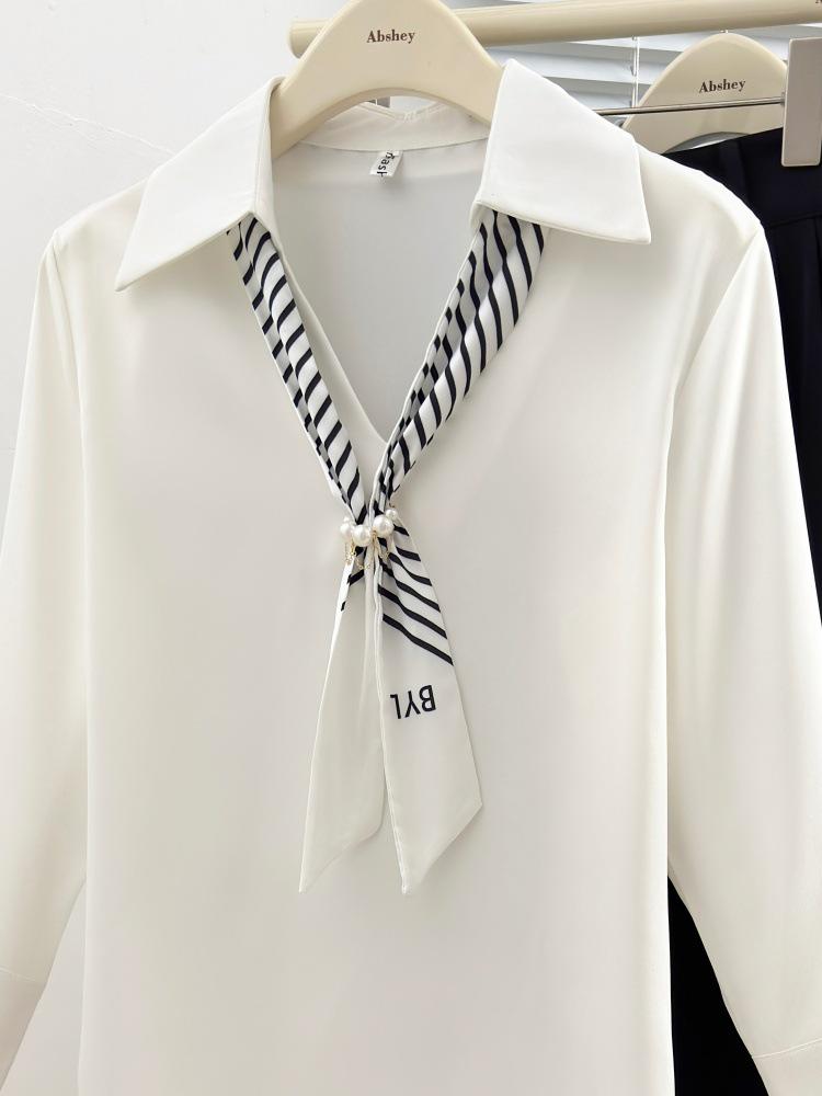 Women's Satin Long Sleeve Ribbon Shirt - French Chic 2025 Autumn Collection