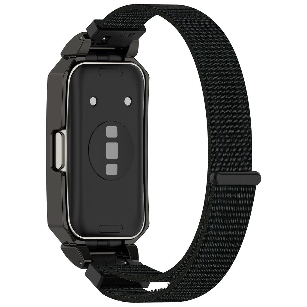 Armband für Huawei Band 10/10 NFC/9/9 NFC/8/8 NFC Klettverschluss Nylonarmband mit Metallgehäuse