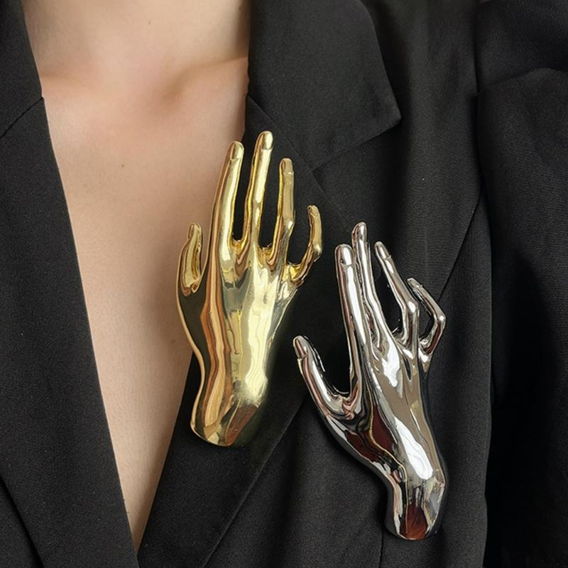 Unique Hand Gesture Brooch Adornment Creative Large Hand Shape Pin for Women Men Punk Party Brooches Pins Accessory