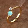 Cute Female Small Round White Fire Opal Stone Adjustable Ring Yellow Gold Color Open Wedding  For Women