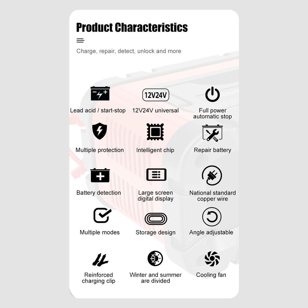 Battery Charger, 12V and 24V Smart Automatic Battery Charger with Large Display Screen, Battery Maintainer for Cars