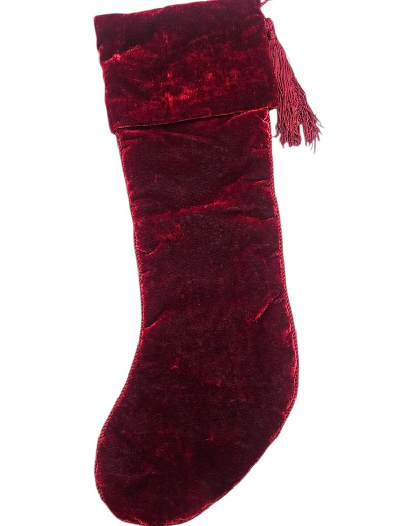 Handmade Beaded Santa Christmas Red Stocking – 21” Large Velvet Holiday Decor Fireplace Stocking Santa Claus Christmas Decoration & Gift Bag