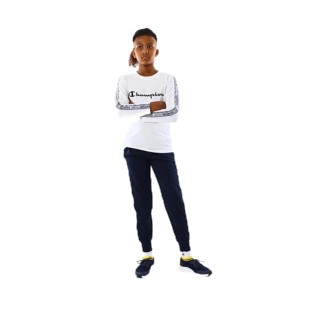 Champion Long Sleeve Round Script School Kids' T-Shirt, Neck, Quick-Drying, Logo, Boys, White, CK-ZS405