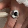 foxanry Black Agate Cuff Rings For Women Couples Vintage Personality Hip Hop Birthday Party Jewelry Accessories Gifts