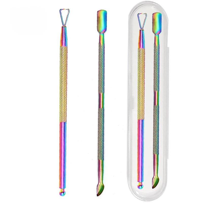 2 szt./zestaw Popychacz do skórek paznokci Dwustronny Popychacz do paznokci do usuwania martwego naskórka Palca Pedicure Stal nierdzewna Remover do martwego naskórka Narzędzia do paznokci żelowych UV