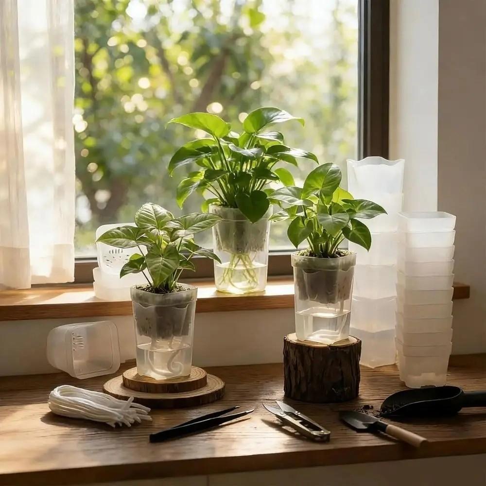 12 Set Dual Layers Self Watering Pots Clear Plastic Seedling Plant Pot Plant Propagation