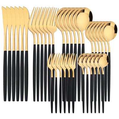 36pcs/set Black Gold Dinnerware High Quality Flatware Knife Dessert Fork Coffee Spoon Tableware Stainless Steel Cutlery Set Home Kitchen Silverware
