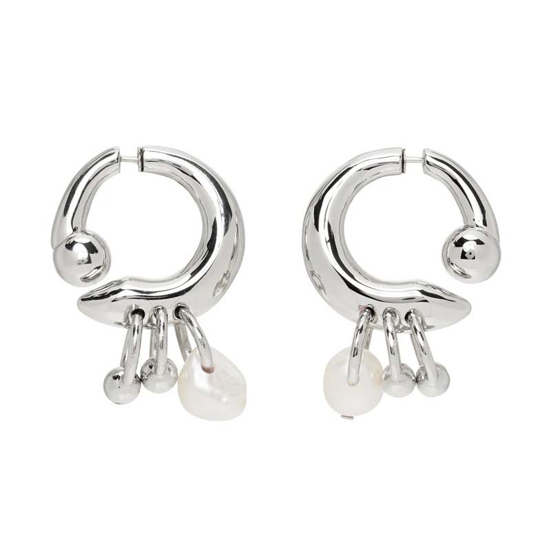 Punk Silver Color Pearl Tassel Drop Earrings for Women Exquisite Metal Geometric C-Shaped Dangle Earrings Jewelry Accessories