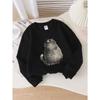 Girls' Long-sleeve Sweatshirt with Round Neck and Printed DesignCute Cat Print Suitable for Spring and Autumn, Fashionable and Casual