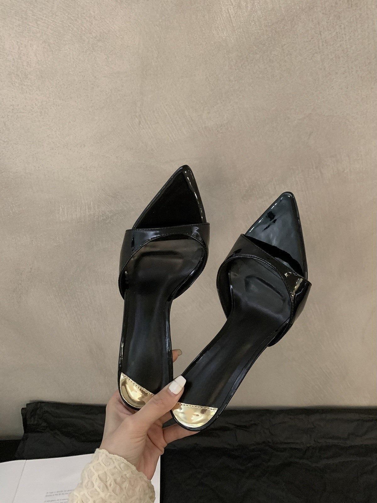 

stiletto open-toed slippers women s summer wear 2025 new Korean version fashion sandals fairy style pointed high heels 35