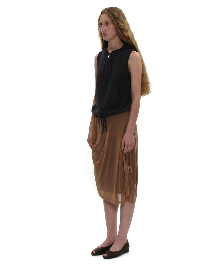 Partimento Woman Mesh Combination Drape Midi Skirt_Sand