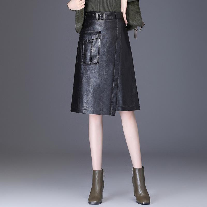 

Совершенно новая женская кожаная мини-юбка с высокой талией на осень - Стильный асимметричный дизайн, облегающий бедра 30 чёрный