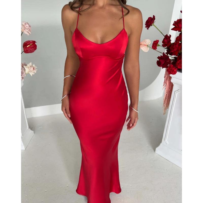 New Women's Sexy Suspender Satin Fashion Halter Strap Waist Evening Dress Dress