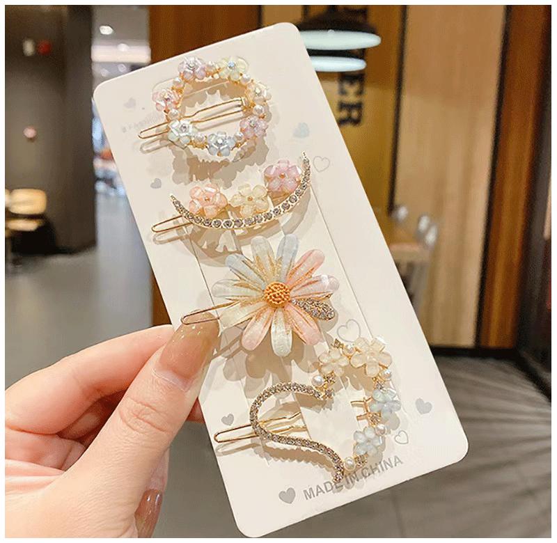 4pc Women's Fashion Hair Accessories Sweet Flower Water Diamond Girl Hairstyling Tools Daily Party Wear Princess Jewelry Hairpin