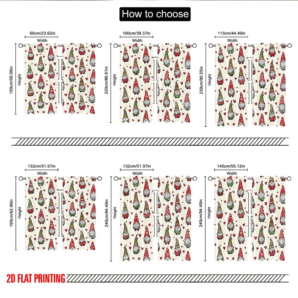 2pcs 2D flat printing Merry Christmas Party Curtains Christmas Gnomes Hearts Digital Printed Polyester Drapes Holiday