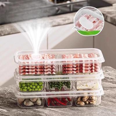 Scatola portaoggetti per frigorifero - Scatola compartimentata a fessura stretta per alimenti freschi - Scatola per carne da congelatore - Scatola per conservazione e porzionamento alimenti - Scatola per verdure