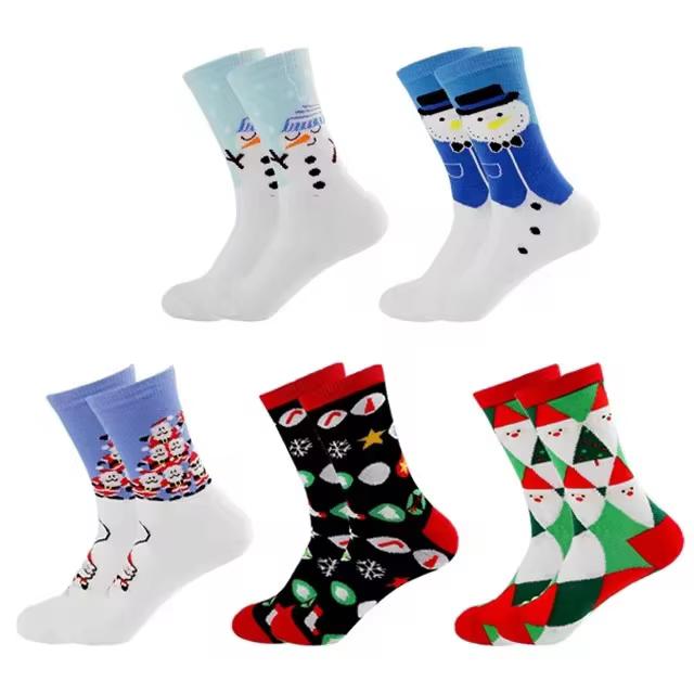4 Pairs Men Women Christmas Printed Socks Cartoon Snowman Gingerbread Man Reindeer Santa Claus Suitable All Seasons Casual Socks