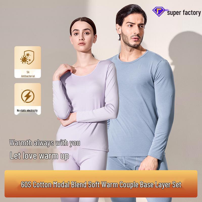 2025 Autumn Winter Cotton-Modal Couple's Warm Underwear Set