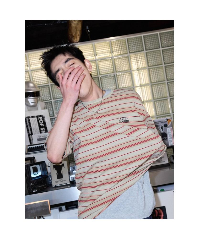 Saendeusaundeu (Unisex) Dyed Stripe Short Sleeve T-Shirt Beige
