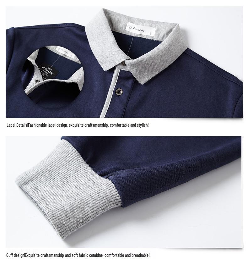 Men's Plus Size Long Sleeve Polo T-Shirt with Embroidery Design