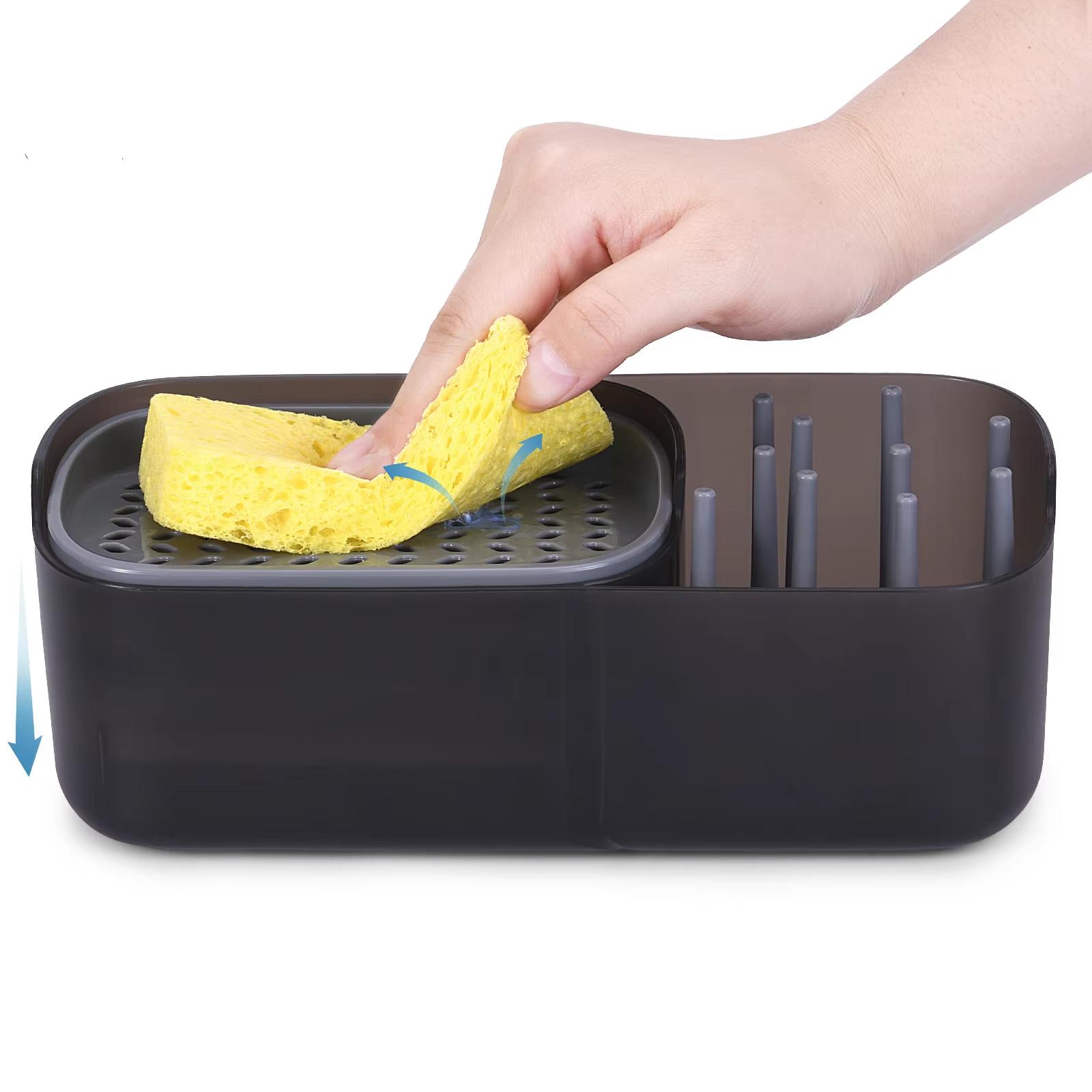 Kitchen Sink Soap Dispenser Sponge Rack Dish Cleaning Sponge Caddy Soap Dispenser