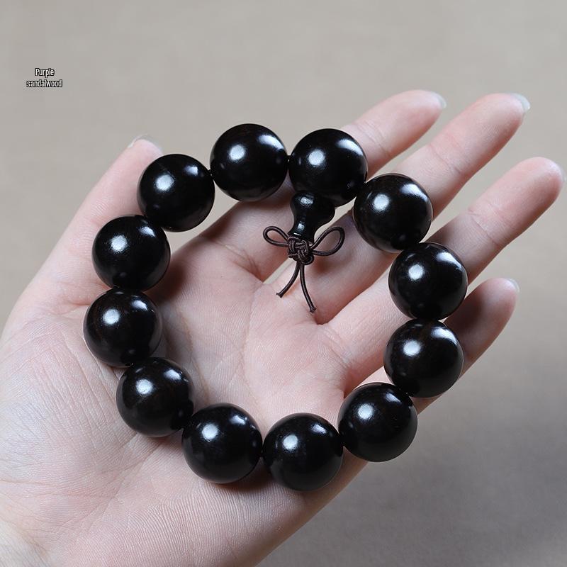 Men's Small-Leaf Red Sandalwood & Green Sandalwood Bracelet with Yellow Rosewood and Ebony Buddhist Beads 2.0".