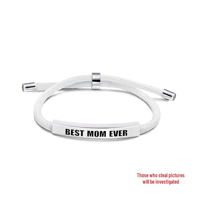 Multi-color Woven Rope Bracelet with Engraved Stainless Steel for Mother's Day or Christmas Gift