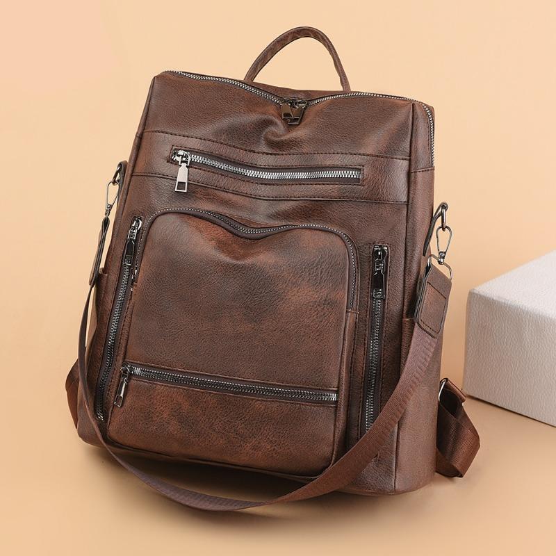 Women's bag new soft-sided backpack fashionable retro schoolbag simple solid color trendy travel bag