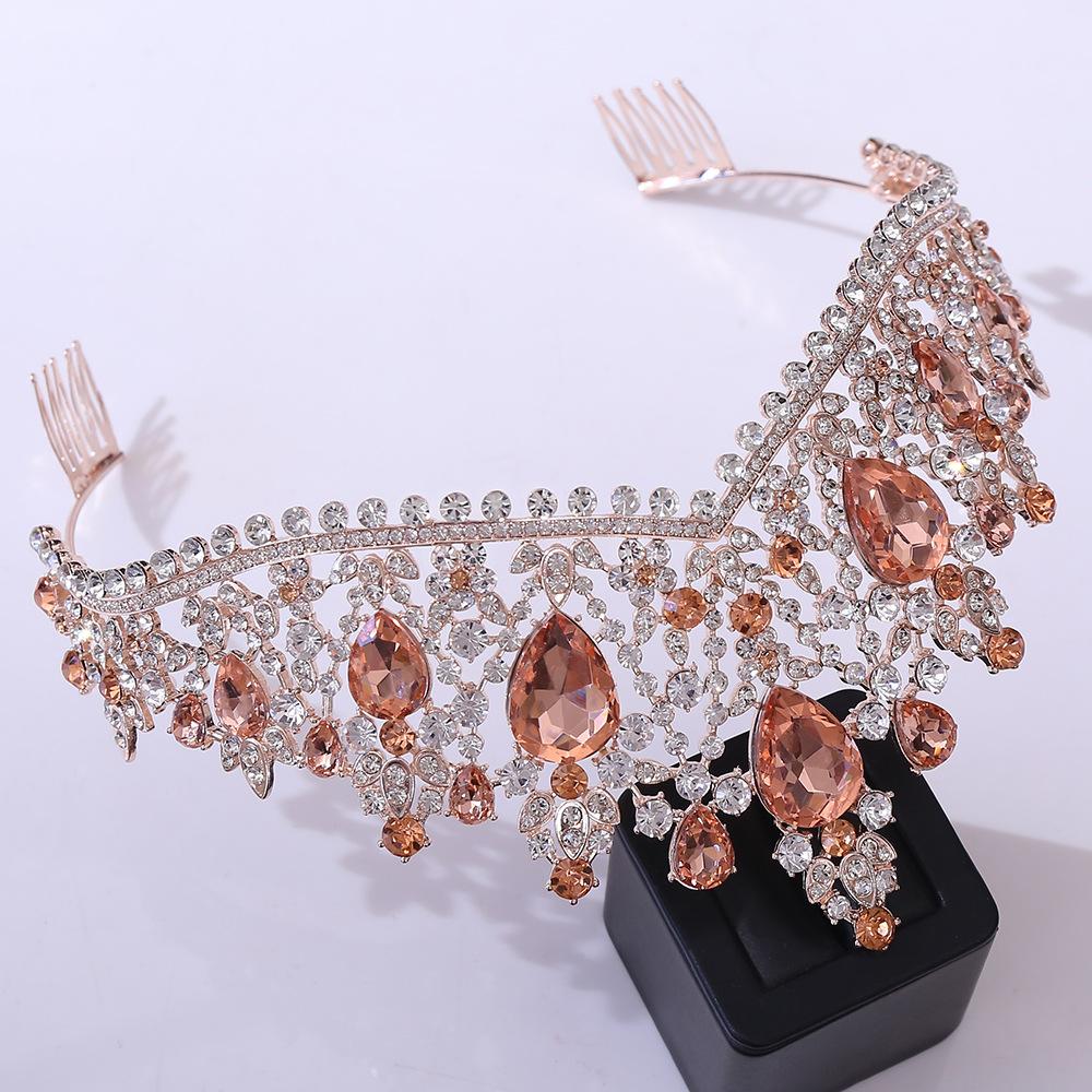 Popular exaggerated stage performance hair accessories crown Baroque multi-color crystal bridal crown with comb