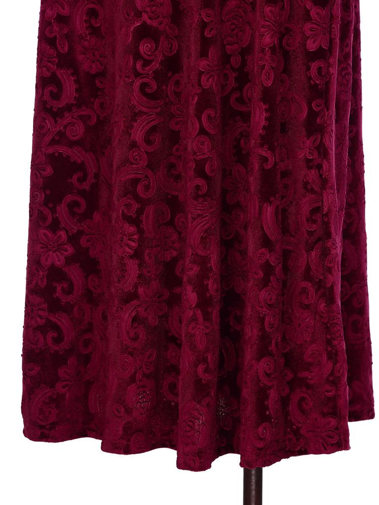 Women Retro Floral Print Skirt Elastic Waistband Solid Color Vintage Style for Wedding Party Banquet
