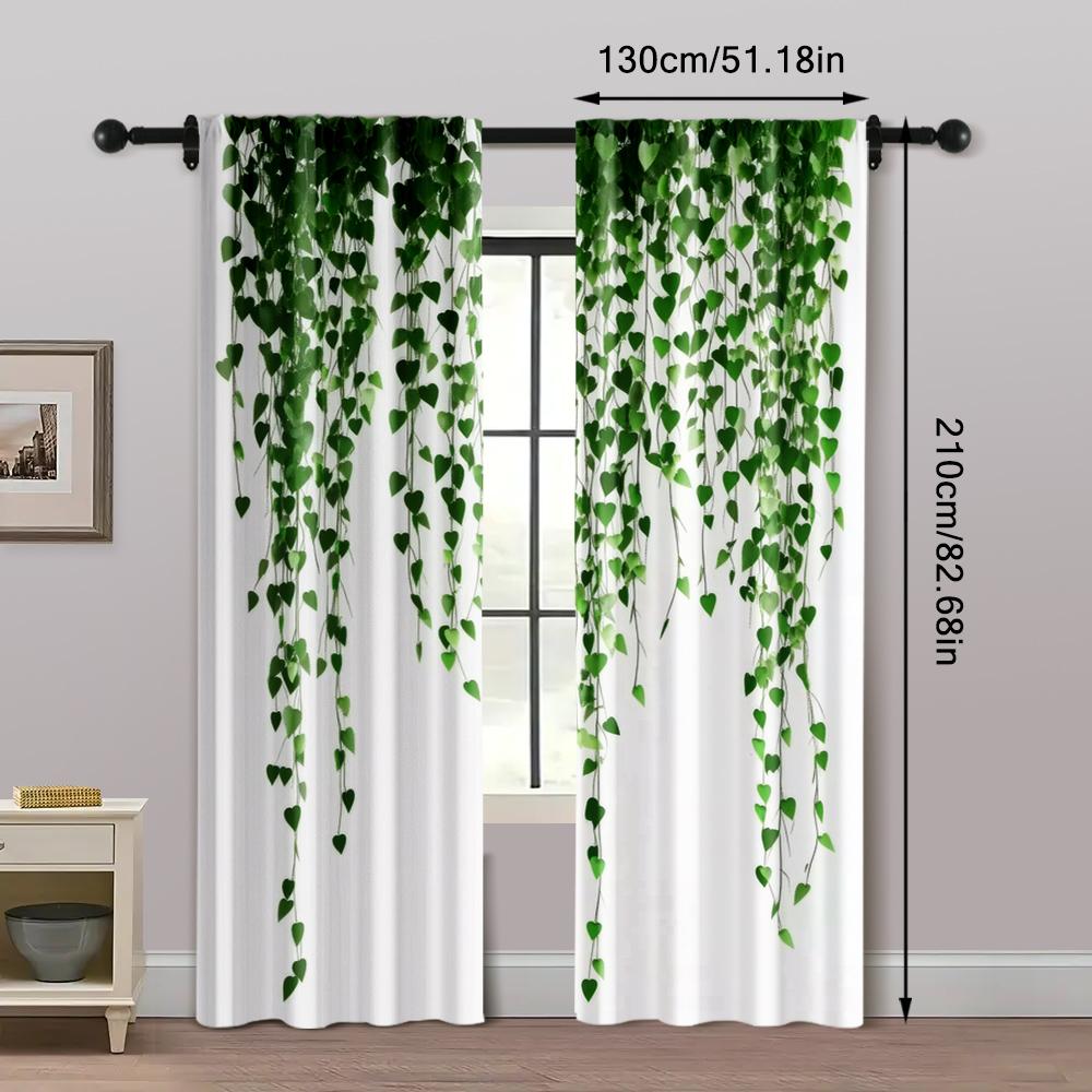 2pcs, Pattern Curtains 2D Print Green Rattan Machine Washable (without Rod) Decorations Outdoor Ldeal for Living Room, Bedroom &