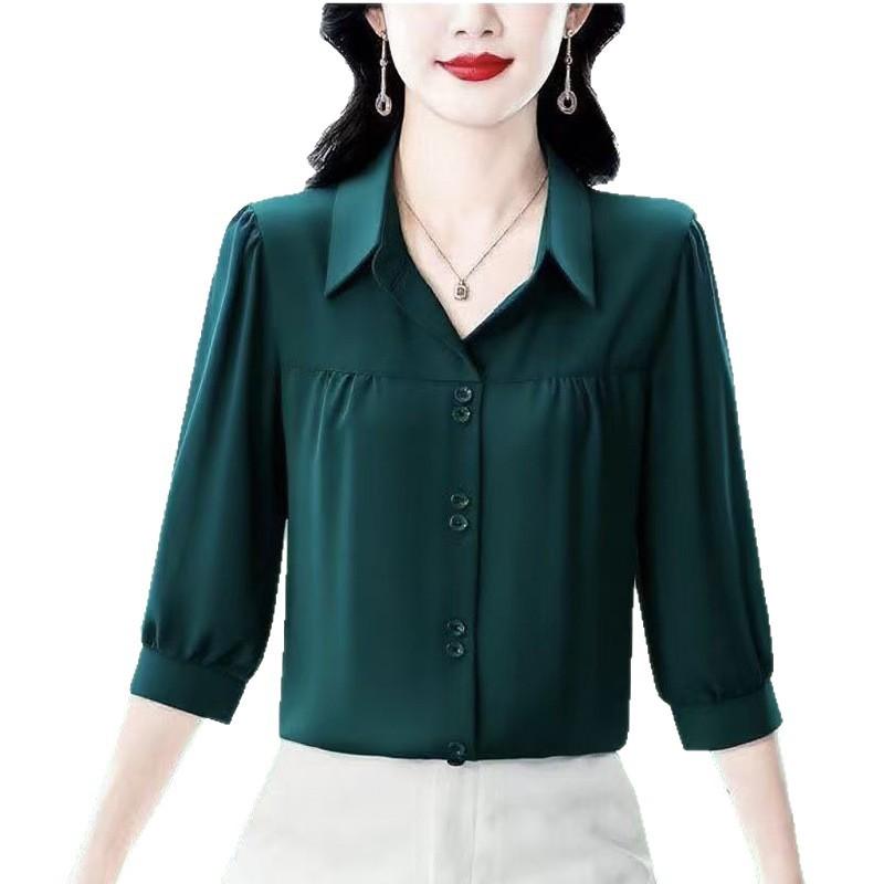 Vintage Women's Blouses Solid Color Casual Shirts Fashion Loose Summer Korean Clothing Short Sleeved Chiffon Women Tops