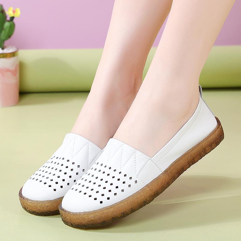 New Women's Casual Comfortable Nurse Shoes Small White Dried Bean Shoes Mom Shoes Breathable Hollow Out Soft Bottom Anti-Slip