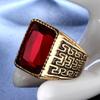 Geometric Carved Square Red Black 5A Zircon Diamonds Gemstones Rings Bague for Men 18k Gold Filled Stainless Steel Jewelry Cool