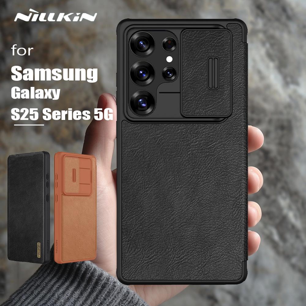 For Samsung Galaxy S25 Ultra S25 Plus Case Nillkin Qin Pro Flip Leather Case Ultra-Thin Slide Camera Case Lens Protection Cover