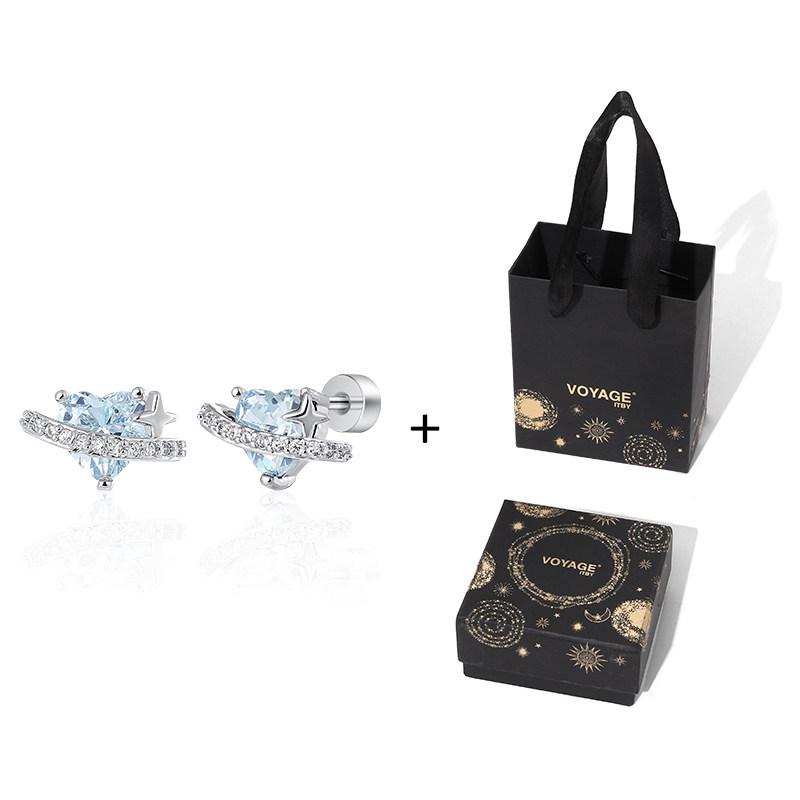 Crushed Ice Blue Winged Titanium Zirconia Stud Earrings - Unisex Cartilage Jewelry