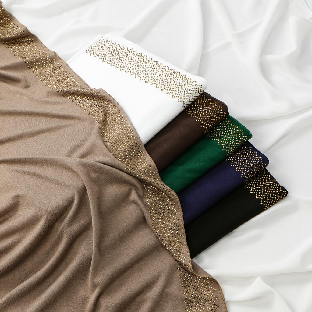 Glitzernder Strass-Baumwoll-Jersey Muslimischer Hijab Langes Tuch Damen Kopfbedeckungen Schal Turban Einfaches Stirnband Malaysia Tudung Ramadan